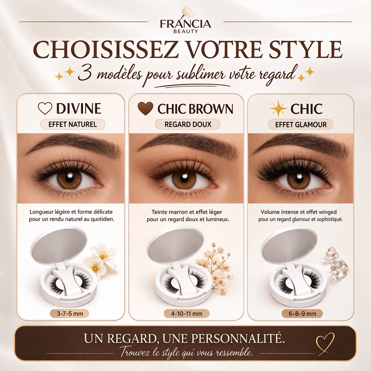 Coffret Faux Cils Magnétiques FRANCIA BEAUTY — 3 Modèles | Sans colle | Waterproof 24h