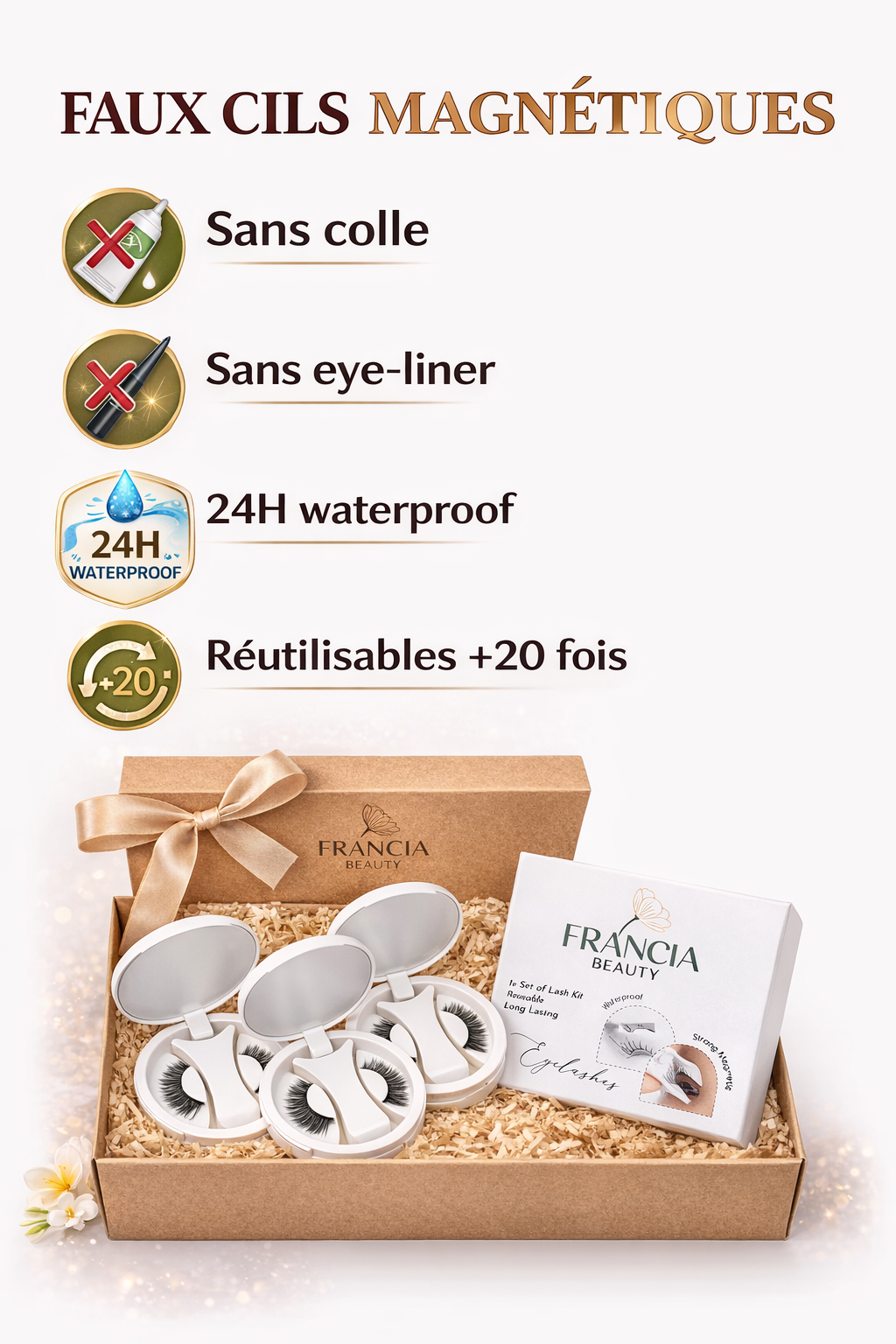 Coffret Faux Cils Magnétiques FRANCIA BEAUTY — 3 Modèles | Sans colle | Waterproof 24h
