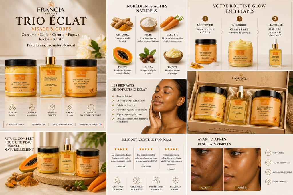 Coffret Trio Eclat Tropical- La routine complète pour une peau lumineuse, uniforme et éclatante naturellement.