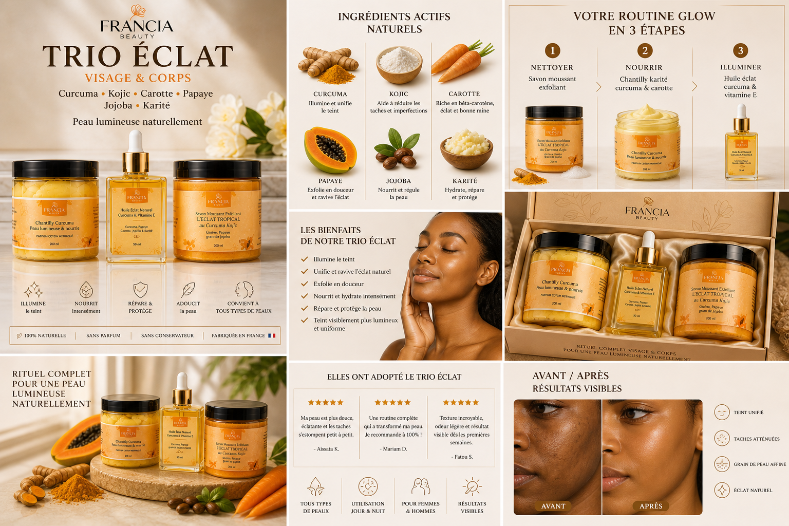 Coffret Trio Eclat Tropical- La routine complète pour une peau lumineuse, uniforme et éclatante naturellement.
